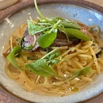 糠漬工房 nipote 三篠本店 - ぬか漬けローストビーフと、ぬか漬けほうれん草のしあわせのウニクリームパスタ♡