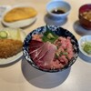 角常食堂 - 豊後のぶりとネギトロ丼＋アジフライ（小）＋玉子焼（レギュラー　2個）