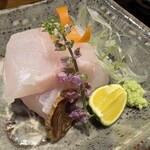 武蔵国分寺 潮 - クエの刺身・器は魯山人