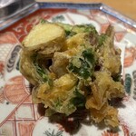 池尻大橋 ひとしずく - つぶ貝・菊芋・春菊のかき揚げ