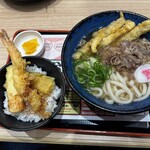 資さんうどん - 肉ごぼ天3本うどん+ミニエビ天丼