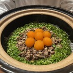 銀座 しのはら - スッポン、しらす、セリのご飯　卵黄添え
