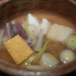 銀座 座屋 - クエ鍋 肝 胃袋 紫白菜 人参 葱 厚揚げ ポン酢で 2014.12.1x