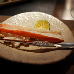 銀座 座屋 - 蟹足の炭火焼き 蟹味噌のディップで 2014.12.1x