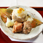 長島 - 【焼物】鰆 百合根ピュレ、平目南蛮漬、大豆料理(霜月の昼会席)<2014.11>