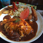 どんぶり＆オムライス Uogg - H26.12月　ちびっこメニューのデミソースオムライスとエビフライセット