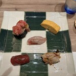 鮨 蒼風 - とろたく巻き　漬けまぐろ　金目鯛　煮蛤　玉子