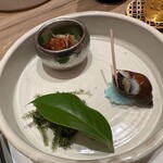 鮨 蒼風 - 海ぶどう　うざく　バイ貝の旨煮