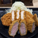 松のや - 料理写真:国産雪国育ちの厚切りロースかつ＆極厚❝レア❞ヒレかつ定食豚汁セット