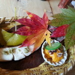 味道広路 - 焼き物は苫小牧産オヒョウ（、小鉢にはバターピーナッツかぼちゃ（２０１４年１０月）