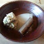 味道広路 - ホッケのつみれ、生姜、栗山大根、ごぼうと柚子の皮（２０１４年１０月）。