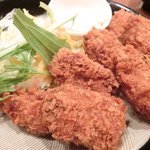 ゆにおん食堂 - <'14/12/09撮影>牡蠣フライ定食 980円 の広島産牡蠣フライ7個