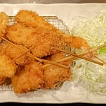 とんかつ多酒多彩 地蔵 - 『おまかせ串揚げ盛合せ7点盛り』(左上から蓮根・海老・ヒレ・ウィンナー・チーズ・アスパラチーズ・アスパラベーコン)
