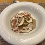 ヤマガタ サンダンデロ - 舟形マッシュルームと庄内豚生ハムのクリームパスタ