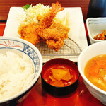和風レストランまるまつ - ミックスフライランチ（ご飯大盛・みそ汁をとん汁に変更）