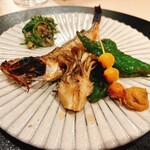 心一 - せりの胡麻和え
      はたはたのさごはちづけ
      まいたけ、万願寺とうがらしのあげびたし
      銀杏