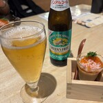 天ぷら 天寅 - お通しの冷製の茶碗蒸しとキリンのノンアル。う〜ん、これならば水で良かった。