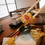 Shunsai Soba Jojirou An - はしあげ、プチトマトのベーコン巻の天ぷら