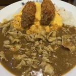 CoCo壱番屋 - 料理写真:豚しゃぶ300g982円+2辛50円+2個カキフライ220円+スクランブルエッグ220円　合計1472円