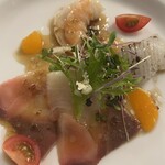 Perle - 海老マリネ／烏賊トリュフ和え／寒ブリサラダ