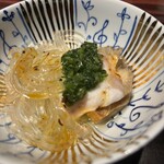 野口太郎 - 長崎天然クエ　アワビダケ　葛切り　九条ネギソースで。