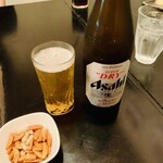お好み焼せりな - ビール！(柿ピーが付いてきた♪)