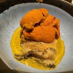 鮨 森学 - 蒸しアワビ、蝦夷バフンウニ生クリームリゾット風