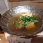 乙味 あさ井 - 穴子と牛蒡の揚げ真丈、巾着で巻いた牡蠣、おでん仕立て