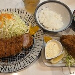 まるやま食堂 - 特上ヒレとんかつ定食(ご飯少な目),牡蠣フライ