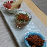 レストランププ - 前菜 松間漬け、ところてん、カマンベールの春巻きリンゴジャム添え