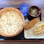 こがね製麺所 - 料理写真:釜あげ・白身魚フライ・レンコン天ぷら