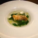 ［５回目］年末特別コース(8000円)・甘鯛のパリパリポワレ 九条ネギの温かいスープ仕立て