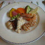 テラスレストラン - 2014/12　　白身魚、海老、帆立貝のグリル　ビストーソース
