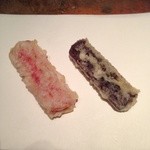 天ぷら 元吉 - Ｈ26.12 金時人参と紫人参の天ぷら