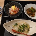 蕎麦の実 - おばんざい三種盛(大根ゆずなます・海鮮松前漬け・今市かぶらの蟹あんかけ)