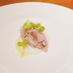 Plumier - カンパチと刻んだ紅芯大根の酢漬けをタルタルにして。下には聖護院かぶのソース