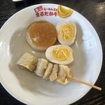 富山らーめん王国まるたかや - セットの牛もつ、大根、卵