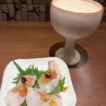 円頓寺マッコリ醸造所 - お通し　スズキのカルパッチョ