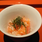 明神館 - 信州サーモンの蕎麦味噌漬け　これもお酒が進む