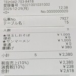 麺や食堂 相模原店 - レシート♬年末年始の抽選は2回共に白ｗｗ次回味玉無料(≧▽≦)