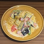  富士見台のパスタ屋さんダイニングてんてん - ベーコンと夏野菜のクリームソース（1480円）の大盛（+250円）