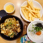 ガスト - 料理写真:2025年12月　牛もつ焼き（単品、期間限定）+ミニ明太しらす丼+ちょい盛りポテト＆生ビール（ジョッキ）セット+ハニーマスタード　879+450+600+50円