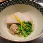 日本料理 太月 - 26年12月　炊き合わせ　京海老芋、合鴨、はり柚子、京水菜