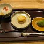 日本料理 太月 - 26年12月　干し柿淡雪仕立て、小豆マカロン、抹茶アイス