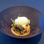 プレゼンテ スギ - 2025.12 本日のパスタ（ニホンザルのラグー、アナグマの脂、キタッラ、IKAGAWAのフロマージュブラン、生七味の泡）