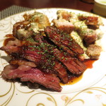 男祭り（牛ハラミ、豚ヒレのカダイフ巻き、豚ロース） (Dec. 2014)