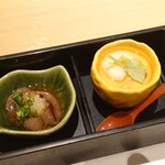 本格板前居酒屋 お魚総本家 - 蛍烏賊の沖漬け、茶碗蒸し