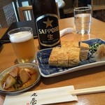 丸屋 - 11月後半1回目　今日の肴は玉子焼き450円。甘い東京風だけどしっかり出汁が効いてる