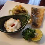 月桃庵 - ゴーヤパスタ，焼き鯖，ジーマミー豆腐