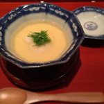 御料理 堀川 - ■しのぎ 
      ・ふぐ白子茶碗蒸し
      ・芽葱
      ・銀餡掛け